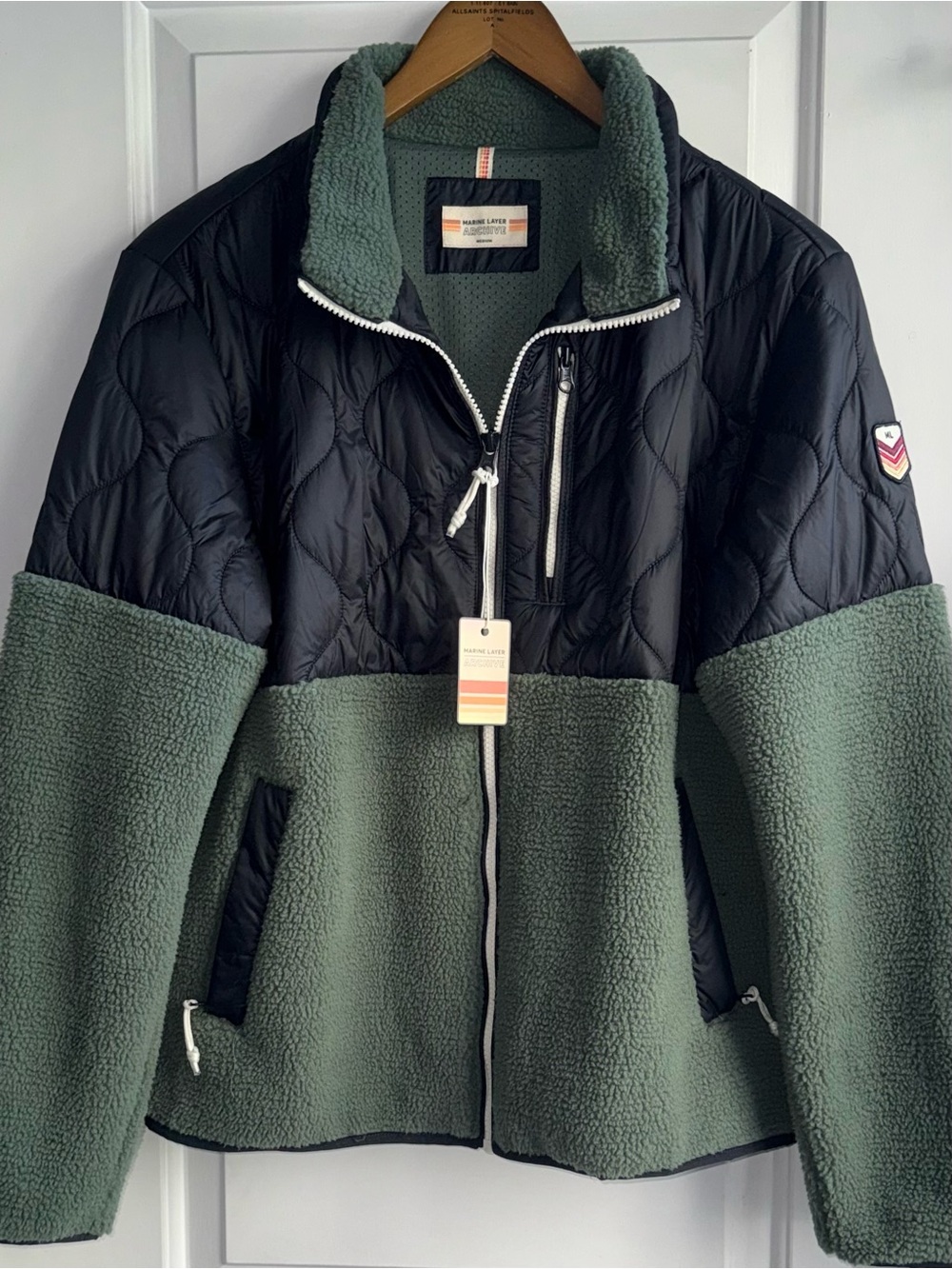NWT Marine Layer Archive Bariloche Quilted Sherpa Jacket in Anthracite/Green